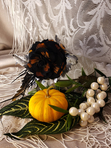 Luxury Leather Roses Black W/ Pheasant Feathers