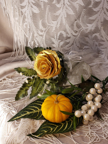 Luxury Leather Rose Single Gold