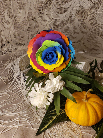 Luxury Leather Rose Single Rainbow