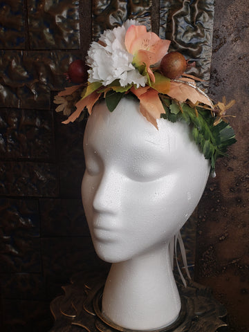 Apricot Rhapsody Childrens Floral Wreath Crown Tiara