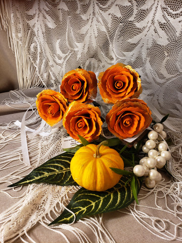 Luxury Leather Rose Each Small Single Orange