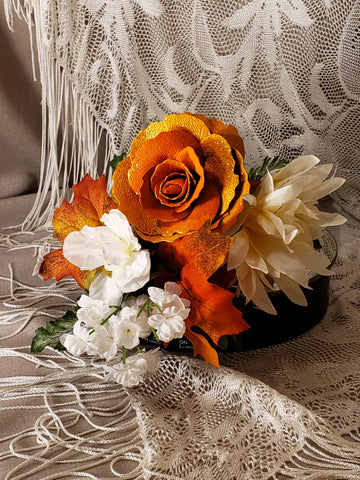 Luxury Leather Rose Single Orange W/ Orange Foliage