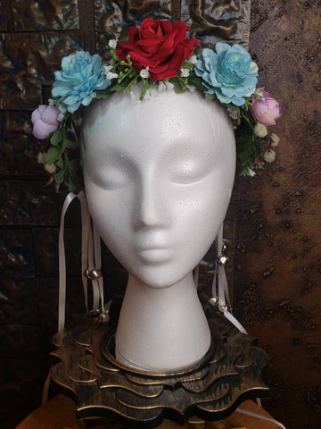 Red Spring Bliss Floral Wreath Crown Tiara