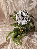 Luxury Leather Rose White W Green Feathers - Collector